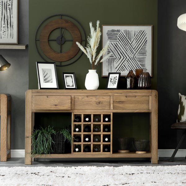 Oak console table with wine rack online