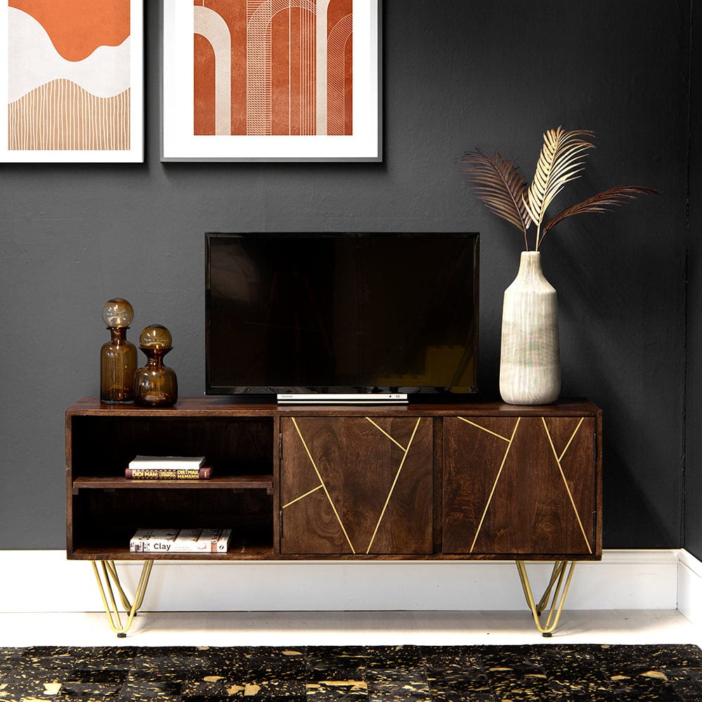 Wood and store gold tv stand