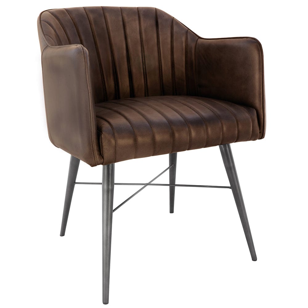 Shoreditch Industrial Brown Winged Leather Iron Dining Chair